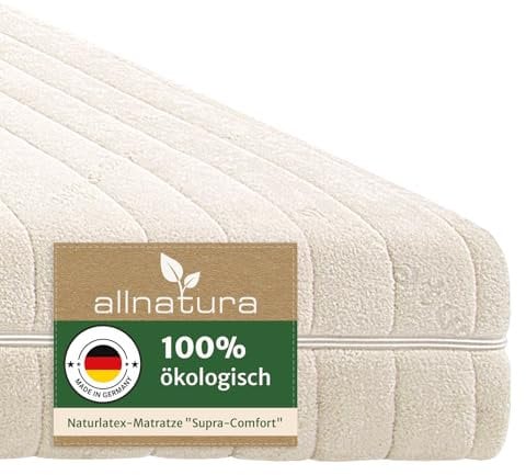 allnatura Naturlatex-Matratze Supra-Comfort - Orthopädische Matratze 90x200 cm, Soft (H2), Höhe: 16 cm - 7-Zonen-Stützsystem - In Deutschland hergestellt mit 100% Naturkautschuk - Bezug Hygiene