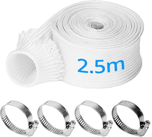 QWORK® 25mm x 250cm Hochtemperatur Glasfaser Isolierung mit 4 Clips für Abgasschlauch für Standheizung & Stromerzeuger- Korrosions- und Feuerbeständiges Glasfasermaterial