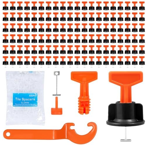 Tile Leveling System Kit, 300 Pcs Reusable Tile Leveler Spacers with 6 Special Wrenches, 1500 Pcs Tile Spacers and 50 Pcs T-Shaped Steel Needles, Tile Installation Tools for Building Wall Floor Tile