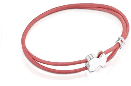 TOUS Pulsera Elástica en Rosa para Mujer con Motivo de Osos En Plata de Primera Ley 1,1cm, 17 cm de Largo, Simple y Versátil, Colección Sweet Dolls