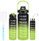 3 Pack Water Bottle BPA Free ,2L/800ML/300ML Sport Water Bottles with Straw,Motivational Time Markings, Leak-Proof, 2 Liters Gym Drinks Bottle for Adults Women, Office, Running,Cycling -Black Green