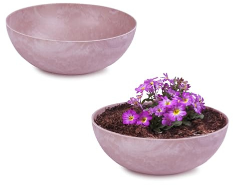 matches21 HOME & HOBBY Wetterfeste Pflanzschalen 2 STK. alt-rosa Vintage Blumen-Schalen 20 x 7,5 cm für draußen
