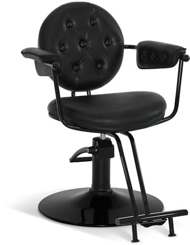 Barberpub Friseurstuhl mit Hydraulikpumpe 360° Drehbar, Friseureinrichtung Barber Chair Höhenverstellbar, Barber Stuhl Friseursessel PVC Kunstleder Vintage, 3159 (Schwarz)