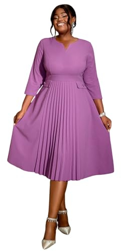 AOMEI Women's Summer 3/4 Sleeve A Line Casual Midi Dress Plus Size Pleated Church Work Dresses with Pockets