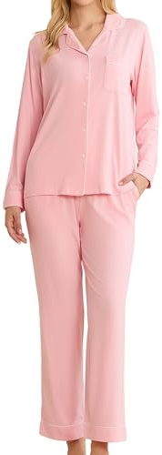 LYCY Pyjama Damen Weich Schlafanzug Set Langarm Knopfleiste Loungewear | Langarm Pyjama Set, mit Taschen, mit Knopfleiste, Weich Loungewear, bequeme Nachtwäsche, Schlafanzug Set Homewear 2-teilig