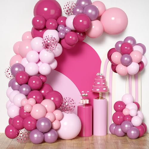 147Stück Rosa Luftballon Girlande Hot Rosa Gold Weiß Balloons Geburtstagsdeko für Babyparty Hochzeit Party Dekorationen