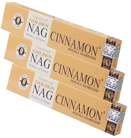 NKlaus 3X Golden Nag Cinnamon Räucherstäbchen 45g – Handgerolltes Masala Räucherwerk mit würzigem Zimtduft – Ideal für Meditation, Wärme und Raumklima