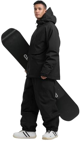 GSOU SNOW Herren Skijacke Skihose Set Baggy Snowboardjacke Snowboardhose Ski Snowboard Männer - Unisex Multi Pockets Wasserdicht Winddicht Atmungsaktiv Warm mit Kapuze