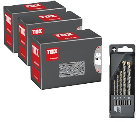TOX Set Barracuda speziell für Vollstein und Beton mit hohen Haltewerten + Schrauben, inkl. Steinbohrersatz (5-tlg.) für Dreh- und Schlagbohrer in verschiedenen Größen, 013909015