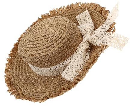 LIFKOME Sombrero de Paja con Lazo de Encaje para Muñecas Accesorio Ligero y Hecho Mano Decorativo y Resistente para Manualidades y Disfraces