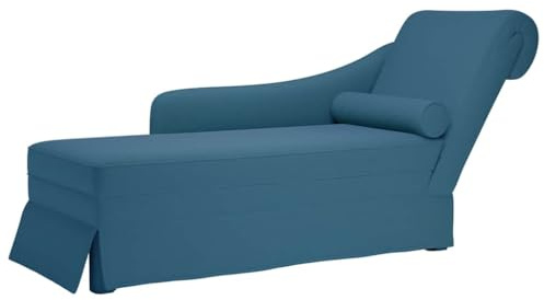 KLYEON Chaiselongue mit Nackenrolle, Rechtsseitiger Armlehne, Blauem Samt, 145x56x70 cm, Max. 110 kg Belastbarkeit, für Wohnzimmer, Schlafzimmer