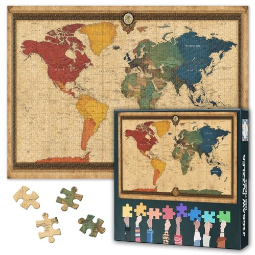 Vintage World Map Puzzles for Adults 1000 Pieces, World Map Jigsaw Puzzles, Adult Puzzle for Adults, Educational Fun Games or Toys for Elders Friends 20X27 INCH