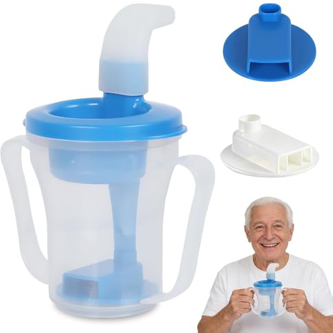 XPJBKC Cups for Adults with Round Handle, 2 in 1 Adult Drinking Cup for Elderly mit 5-10ml/10-15ml Current Limiter, Non Spill Cups for Elderly, Dysphagia Regulating Drinking Cup for Limited Mobility