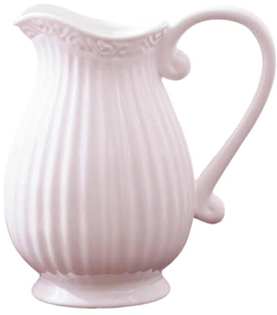 LOVIVER Ceramic Pitcher Vase Decorative Jug Vase Centerpiece Display Ornaments Flower Holder Plant Pot for Desk Fireplace, White