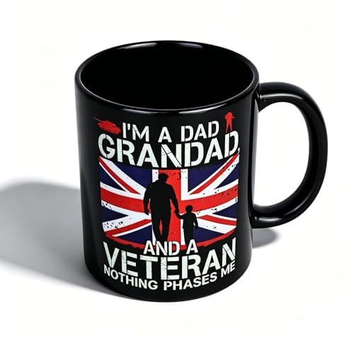 Mitibet Fathers Day Gift for Dad, Grandad Veteran Mug, Funny Birthday Presents, Best Dad Coffee Cup, UK Army Veteran Father Gift, 1 Ceramic Mug, Black 11oz Drinkware, Christmas Gift for Grandfather