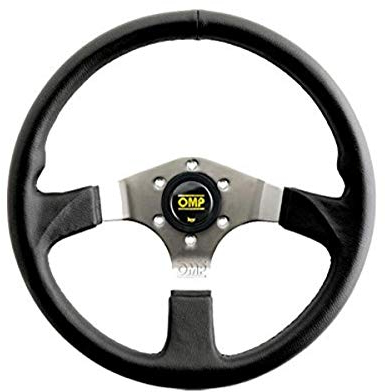 Omp OMPOD/2019/LN Asso Racing Volante Piatto, con 3 Raggi in Acciaio, Colore: Nero, Diametro: 350 mm