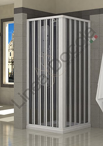 Linea Doccia - Box Doccia in PVC a Soffietto 2 Lati Estensibile | Apertura Angolare Reversibile | Facile Installazione | Misura 70x90xh185 cm, Bianco, PVC