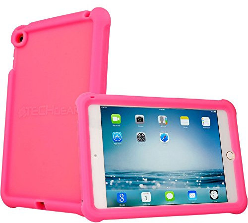 TECHGEAR Bumper Case fits Apple iPad Mini 5 2019, iPad Mini 4, Rugged Light Weight Shockproof Soft Silicone Protective Easy Grip Case + Screen Protector [Pink] - Kids & School Friendly Case