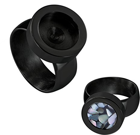 Quiges Edelstahl Wechselbare Mini Coin Münze Solitär-Ring Damen Schwarz Glänzend Durchmesser 18mm
