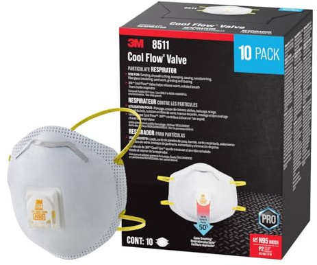 3M N95 Respirator 8511, Cool Flow Valve, 10 Pack, NIOSH-APPROVED, Advanced Filter Media For Easy Breathing, Comfortable For Long Periods Of Wear, Helps Filter Pollen, Mold Spores & Dust (8511PB1-A-PS)