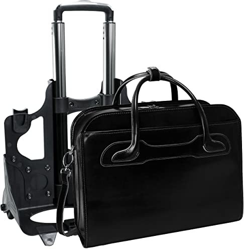Maletín para portátil de 15,6 Pulgadas de Piel patentada Desmontable con Ruedas para Mujer