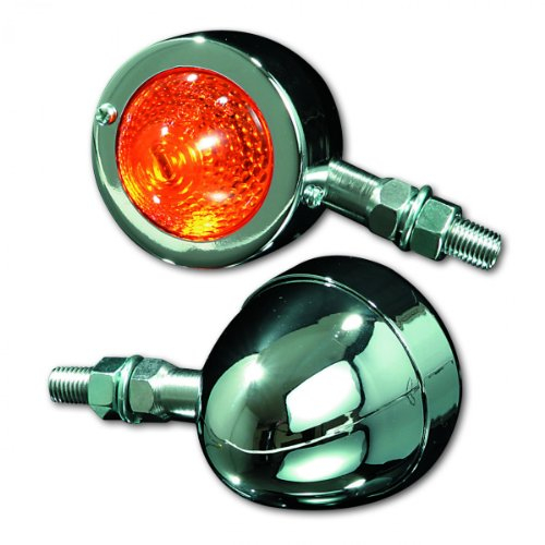 ShinYo Motorrad Blinker E geprüft Blinker Bullet Pike 12V/10W M10 Metall Ø58 mm chrom