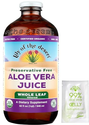 Lily Of The Desert Aloe Vera Juice, Preservative Free - Whole Leaf Aloe Vera Drink with Natural Vitamins, Digestive Enzymes for Gut Health, Stomach Relief, Wellness, Glowing Skin, Gelly Sachet included