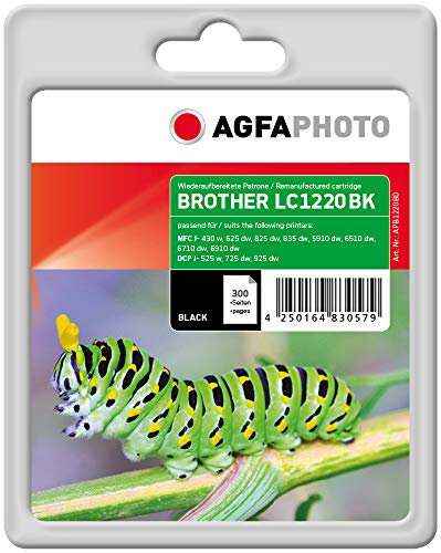 AgfaPhoto Tintenpatrone ersetzt Brother LC1220BK, 300 Seiten, 11ml, schwarz (für die Verwendung in Brother MFC-J825DW), APB1220BD