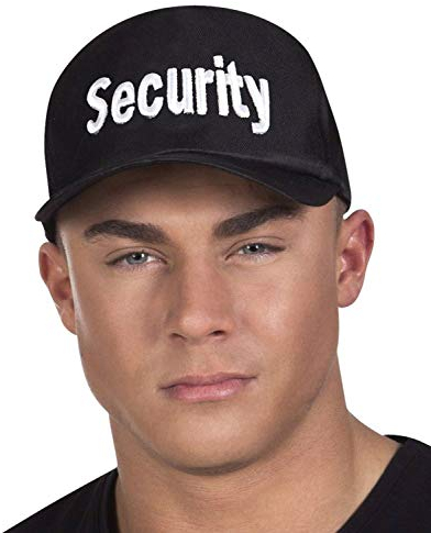 Boland 97058 - Security Mütze für Erwachsene, Basecap mit Aufdruck, Hut für Faschingskostüme, für Damen und Herren, Polizist, Sicherheitsdienst, Türsteher, Schwarz