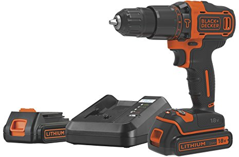 BLACK+DECKER BDCHD18K1B2-QW Trapano a Percussione a 2 Velocità, Nero, 3/8 Pollice