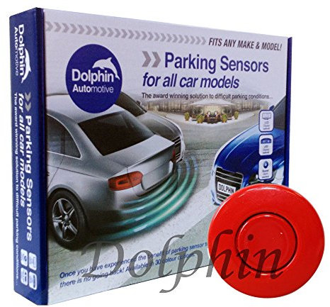 Dolphin Automotive DPS400 Reverse Parking Sensors Auto Express Award Winning In 32 Colours 4 Ultrasonic Radar Sensors Kit Audio Alert System Matt & Gloss Black +30 More Colours (Red)