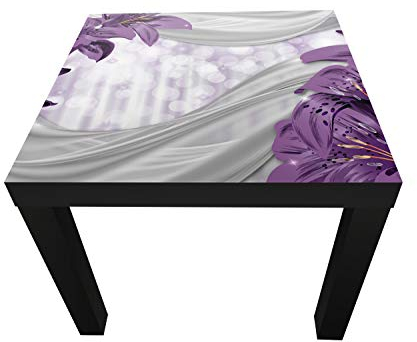 wandmotiv24 Beistelltisch Lilie Lila abstrakt Schwarz - Hochglanz Kleiner Tisch als Deko, Holz-Tisch, Tischplatte Bedruckt, Couchtisch, Gartentisch, Kunstdruck M0526
