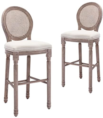 vidaXL 2X Barhocker Leinen Rattan Cremeweiß Barstuhl Tresenhocker Küchenhocker