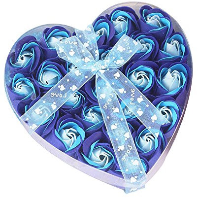 Tonsee 24 Stücke Rosen-Duftseifen in Übergröße Herzform Geschenk-Box Rosenduft Steigung Blumen Farben-Badeseife Rose Kreativ Blumen Home Decor Bestes Geburtstags-Valentinstag-Hochzeit Geschenk (Blau)