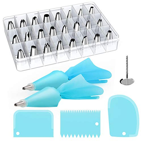 Set di 32 pezzi per decorare torte - Kit ugelli per tubazioni per torta fondente, strumento di cottura per fiori in acciaio inossidabile di seta per torte Cupcakes Cookies