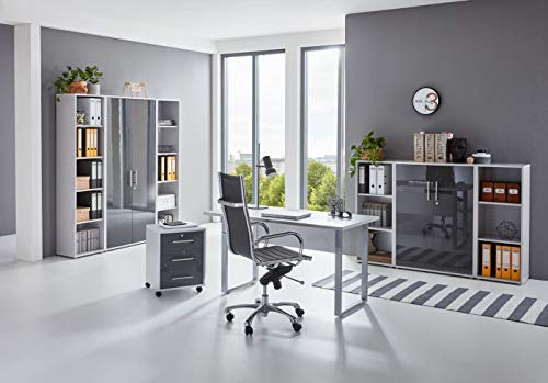 BMG-Moebel.de Büromöbel komplett Set Arbeitszimmer Office Edition MINI in Lichtgrau/Anthrazit Hochglanz (Set 5)