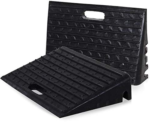 HOMCOM Set of 2 Rubber Kerb Ramps for Car Caravan Trailer Wheelchair Disabled Accessory Mobility Threshold Ramps