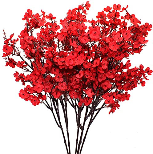 Yeelua Künstliche Blumen, 6 PCS rote Gypsophila gefälschte Blumen Bush Gypsophila Blumen Blumensträuße Vase