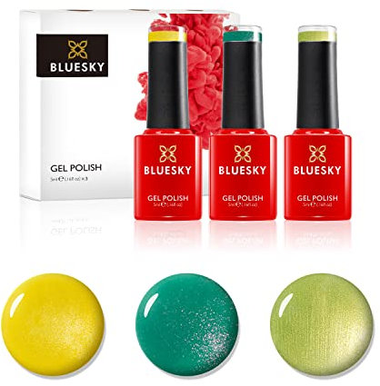 Bluesky Gel Polish, Gel Nagellack Set, Brights. Bicycle Yellow 80576, Limeade 80550, Art Basil 80615. 3 x 5 ml Grun, Blau(Aushärtung unter UV-/LED Lampe erforderlich) er Pack(x)