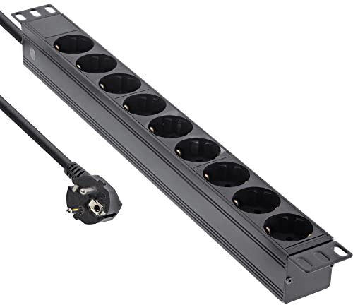InLine® 19 Steckdosenleiste, 9-Fach Schutzkontakt, ohne Schalter, 2m, schwarz