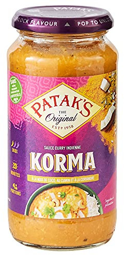 Patak's Sauce Korma – Sauce Curry Indienne à la Noix de Coco, au Cumin et à la Coriandre – Prête à l’Emploi – Format Familial – 450 g