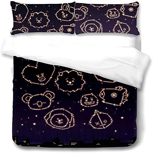 Fgolphd BTS Bettbezug Bettwäsche Set,100% Mikrofaser, Bettwäsche-Set Mikrofaser Weiche mit Reißverschluss Bettbezug und Kissenbezüge für Teens Adult (8,135 x 200 cm)