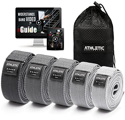 ATHLETIC AESTHETICS Premium Resistance Bands/Widerstandsbänder mit Stoff [ Als Fitnessband und Fitnessbänder Set + Tasche und Videokurs] Fitness Band z.B. als Klimmzughilfe für Damen & Herren