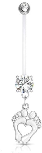 Lovepiercing Piercing Nombril Grossesse Flexible Pieds Bébé Zirconium ALICE Blanc