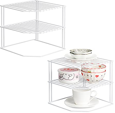 ASTOTSELL Küchenschrank-Organizer [2 Stück], 3 Etagen, weißes Eckregal für Küchenschrank-Aufbewahrung – Schrank Lagerregal Organizer