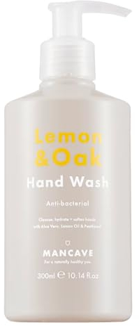 ManCave Lemon & Oak Anti-Bacterial Hand Wash 300ml, Suitable for All Skin Types, Natural Formulation, Vegan Friendly, Bottle made from Recycled Plastics, Made in England