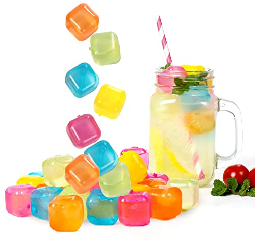 Reusable Ice Cube Plastic Ice Cubes 25 Pack Colorful Refreezable IceCubes for drinks, Whiskey, Vodka or Coffee, Washable Non-Melting Ice Cubes Non-Diluting