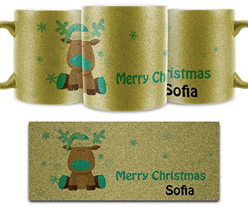Personalised Mug and Belgian Milk Hot Chocolate Stirrer Marshmallow Gift Set Customised with Name, Ceramic 11oz Gold, Silver, Blue, Pink Glitter Mug with Blue Snowflake Design, Christmas Mug