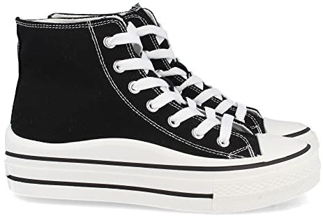 shoes&blues.es 62565-Zapatilla Abotinada, Plana para Mujer, Estilo Bamba, con Material Textil, y Cierre de Cordones, Primavera Verano 2022. Talla 41 Negro