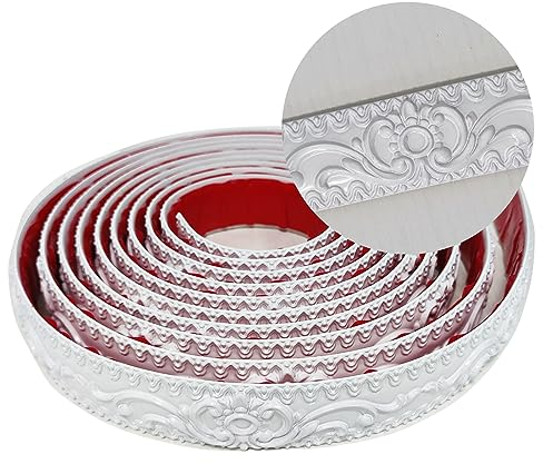 AXYWINBO® Modanatura Adesiva Flessibile,5m*3.6cm Trim Autoadesivo Design Bianco PVC Europeo Vintage,Trim per Gabinetto,Cornice Specchio, Bordo Muro,Decorazione Casa